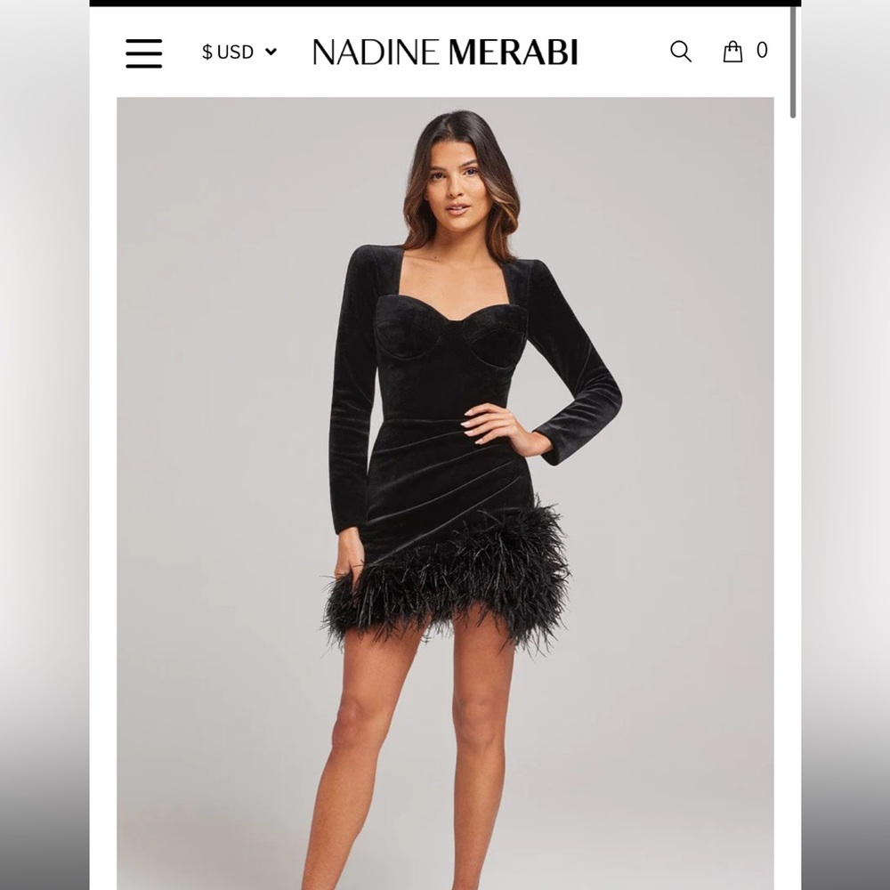 Nadine Merabi feather dress black NWT S/M